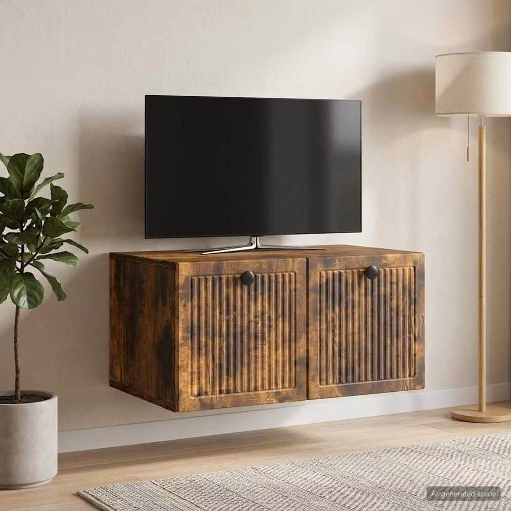 vidaXL Mobile Porta TV da Muro Moderno in Rovere Fumo, L 59,5 cm x P 41 cm x H 30 cm
