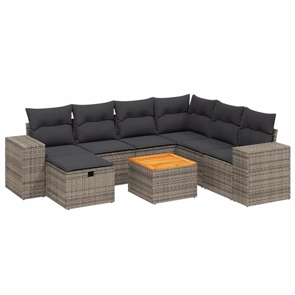 vidaXL Set Divano da Giardino a L 8 pz Grigio con Cuscini in Polyrattan e Telaio in Acciaio – 2