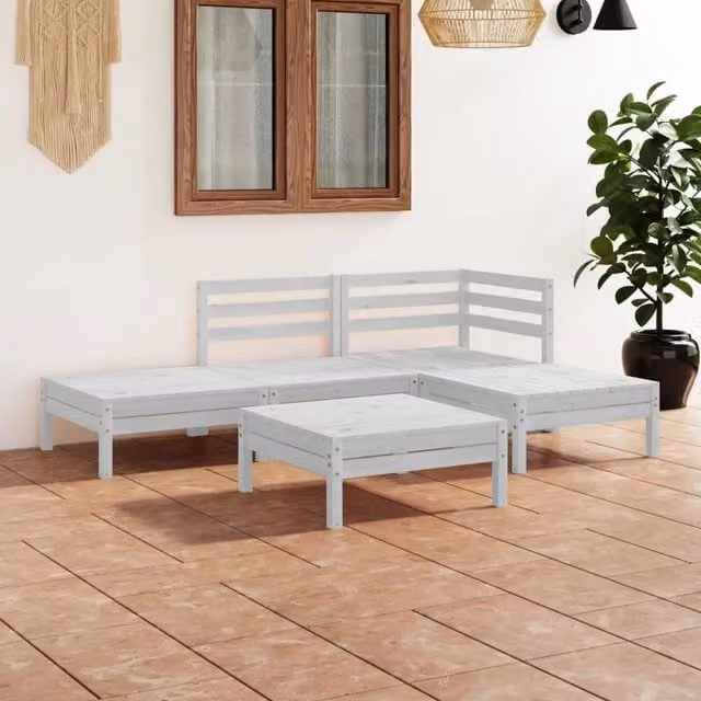 Set Divani da Giardino 5 pz in Legno Massello di Pino Bianco 3082623