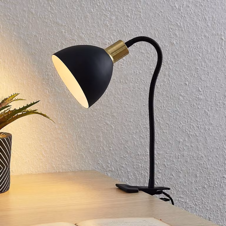 Lampada con morsetto Genora Lindby, Nero, Soggiorno / Sala da pranzo, Metallo, Moderno, Lampada con morsetto