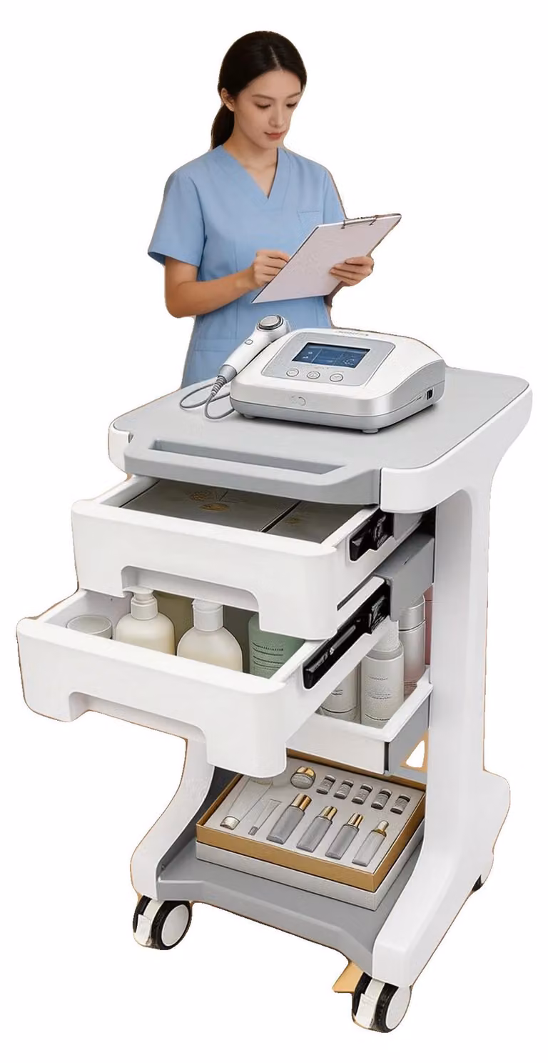 Carrello portautensili, materiale ABS, 3 ripiani, 2 cassetti, capacità di carico 50 kg, dimensioni 41*41*67 cm