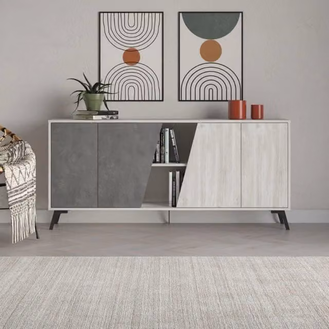 Madia Fiona 180 cm. con 2 ante bianco vintage e due ante retro grey