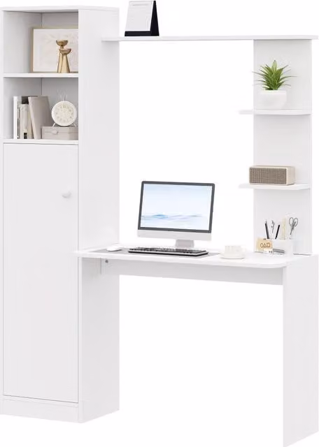 Scrivania con contenitore 123，5x45x168，5 cm in MDF bianco moderno