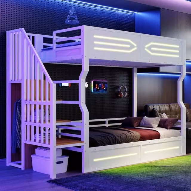 Letto a Castello con Soppalco e Cassetti ¨C Xylo ¨C Bianco, LED, 90x200