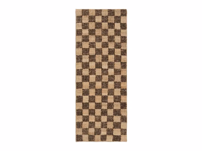 Tappeto Runner in Lana e Iuta a Quadri