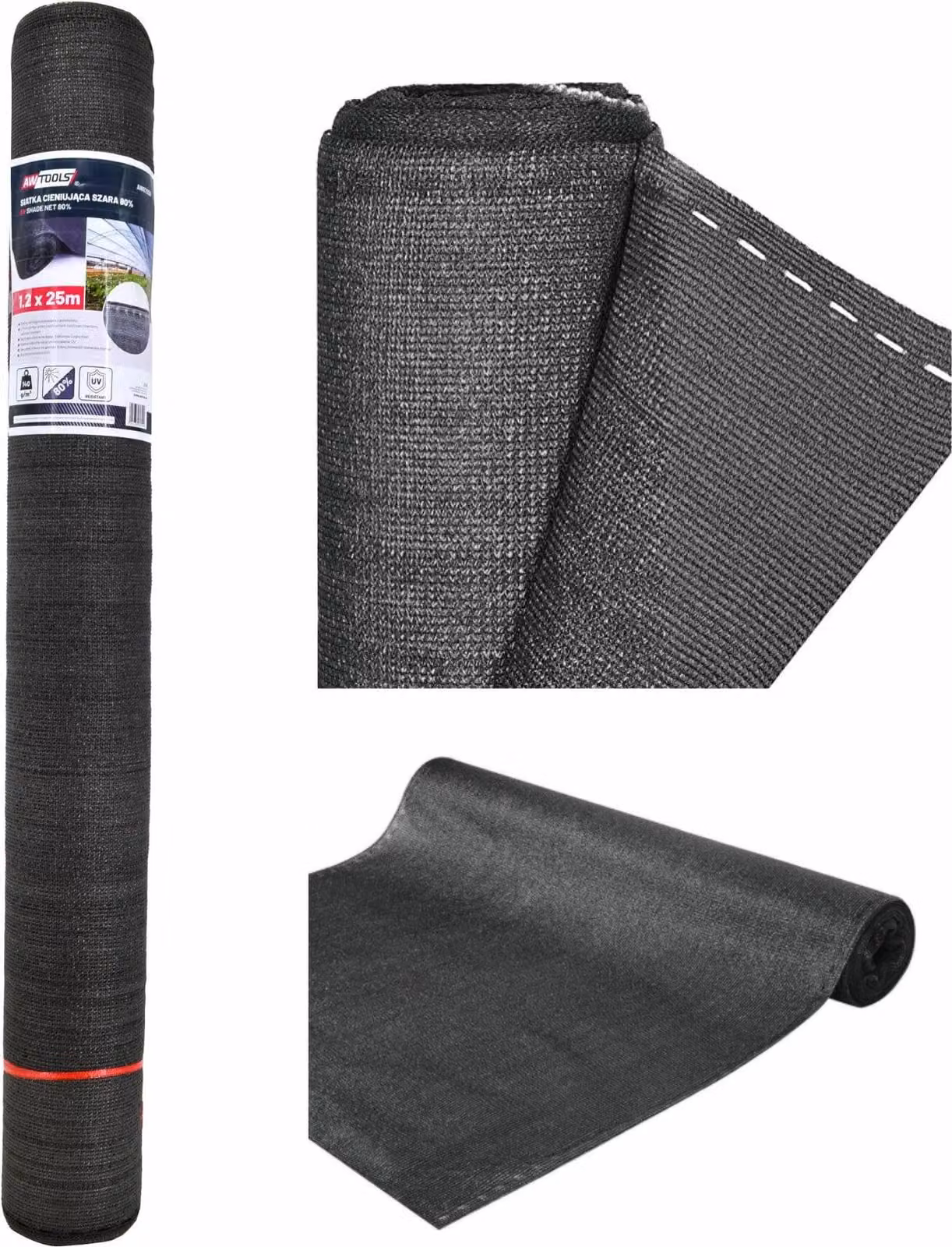 Awtools Rete d'ombra 140G 1.2*25M Grigio Uv 80%