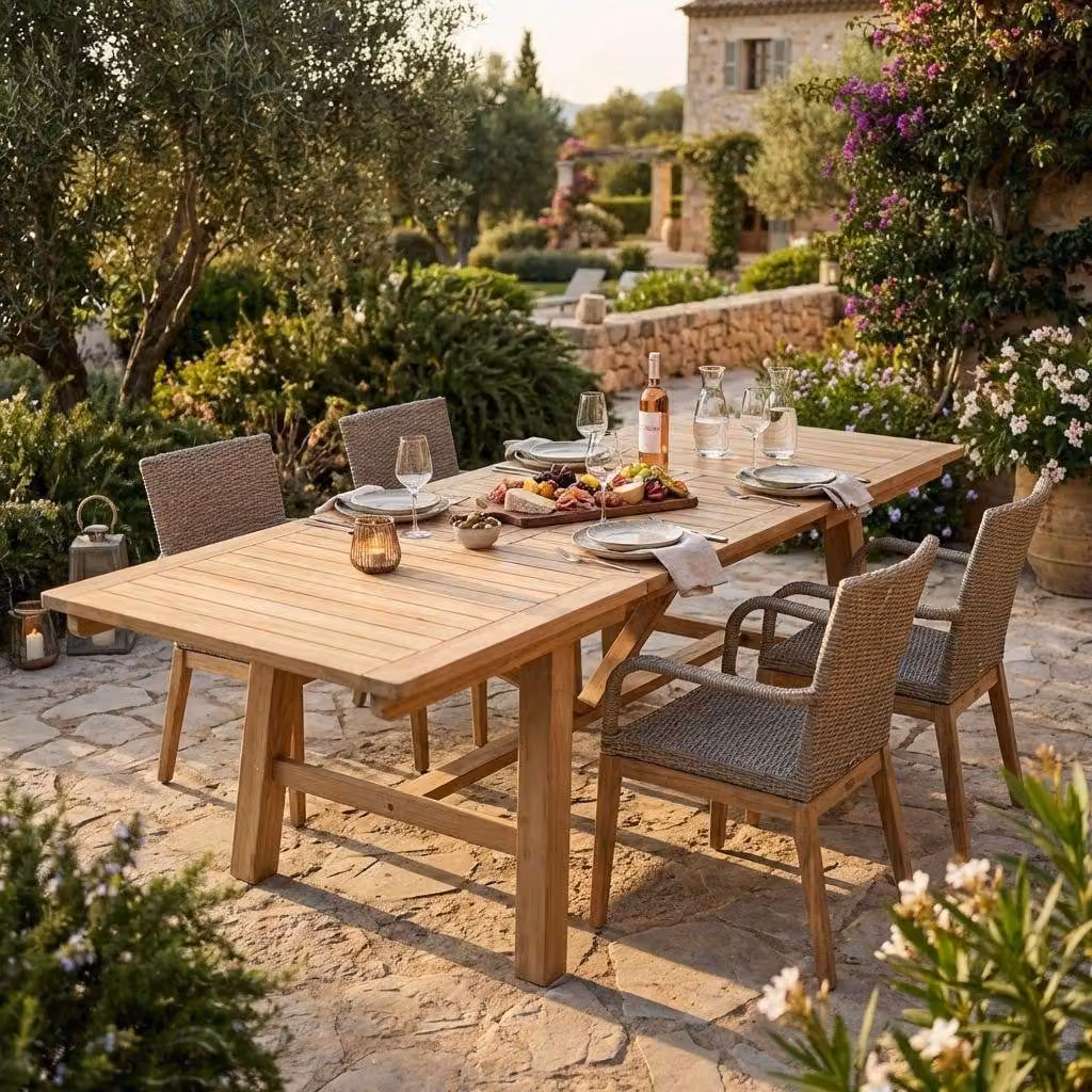 Milani Home - tavolo da giardino allungabile in teak, 160/240 x 90 cm, per terrazzo veranda e outdoor