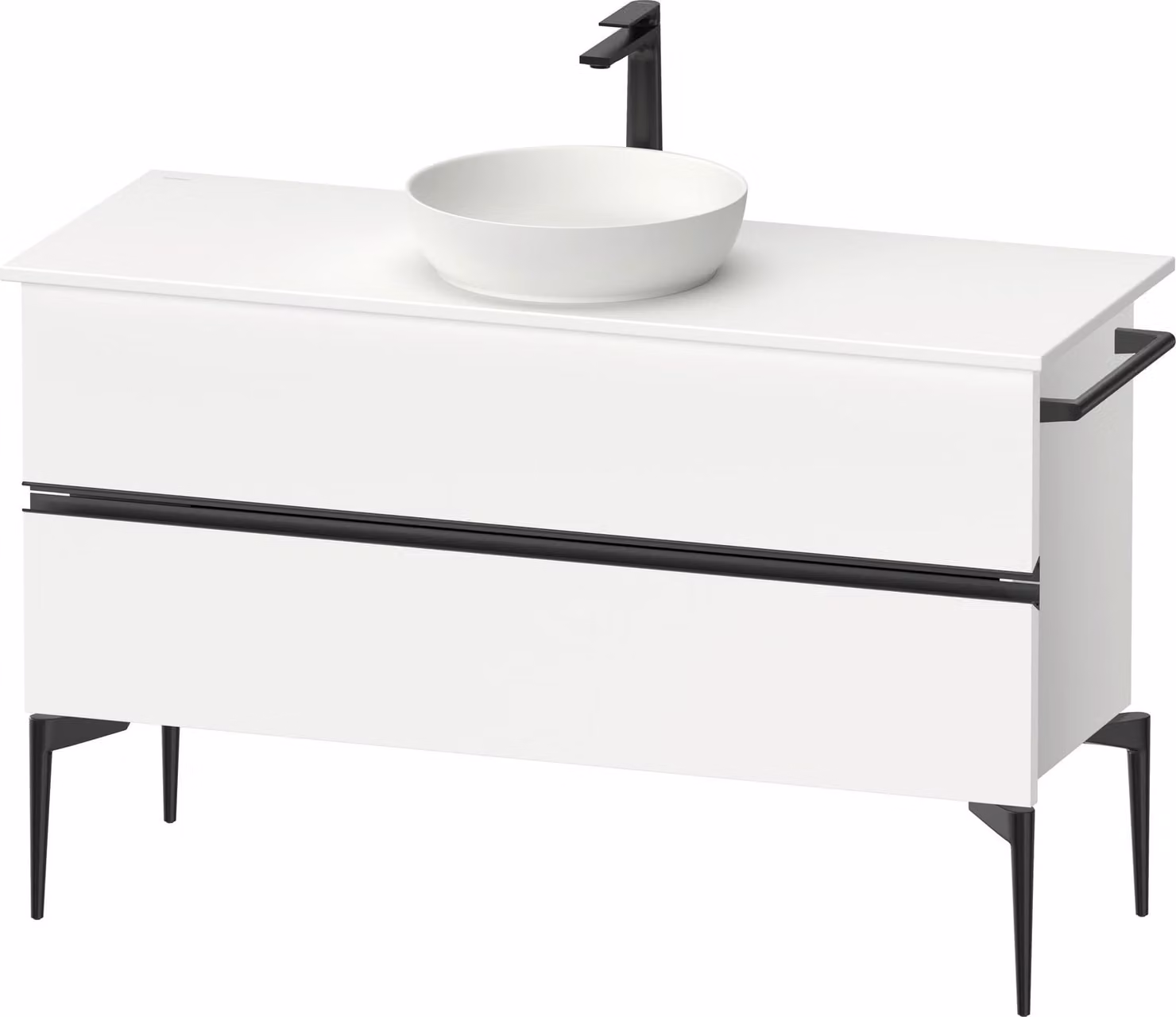 Duravit Sivida Meuble sous-lavabo sur console, 2 tiroirs, poignée noire diamantée mate, 1245x475x548mm, SV46600BD180000, SV46600BD180000