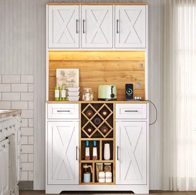 Mobile alto da cucina con illuminazione LED RGB, scaffali porta vini, MDF 180x105x40 cm