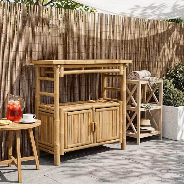 vidaXL Tavolo consolle moderno con scaffale in bambù Naturale L 80 cm x P 35 cm x H 75 cm