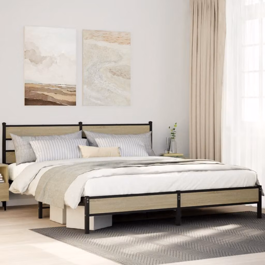 Giroletto in metallo vidaXL color rovere Sonoma con struttura a doghe fisse L/P/H: 200 x 200 x 91,5 cm – 1