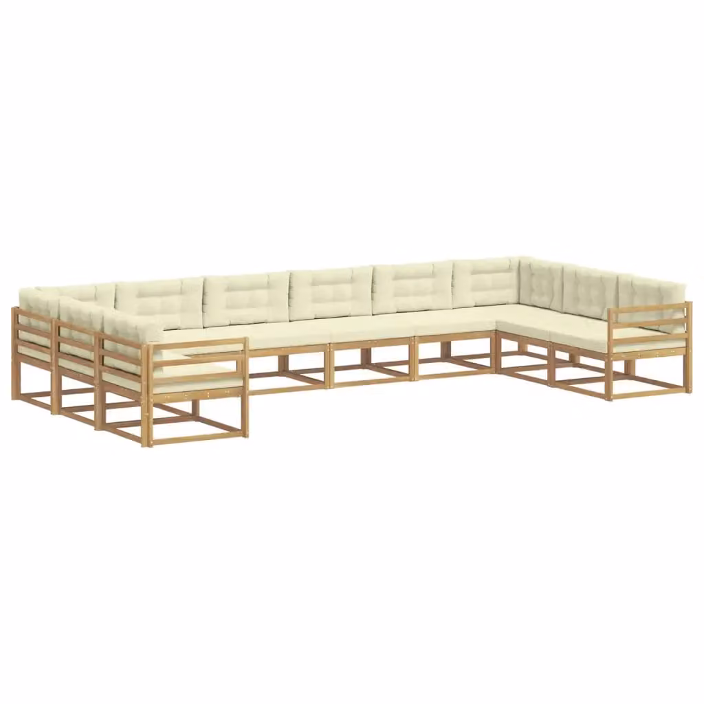 Set di divani da esterno a L vidaXL in legno di acacia con cuscini bianchi e beige – 2