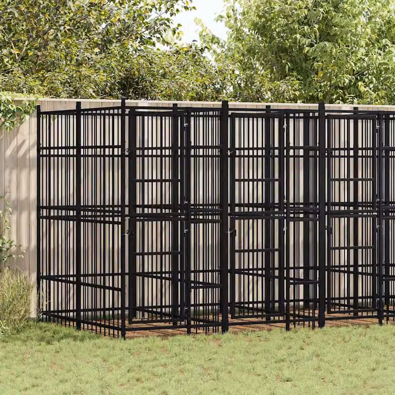 Gabbia per cani da esterno vidaXL in metallo nero opaco, 9,22 m²