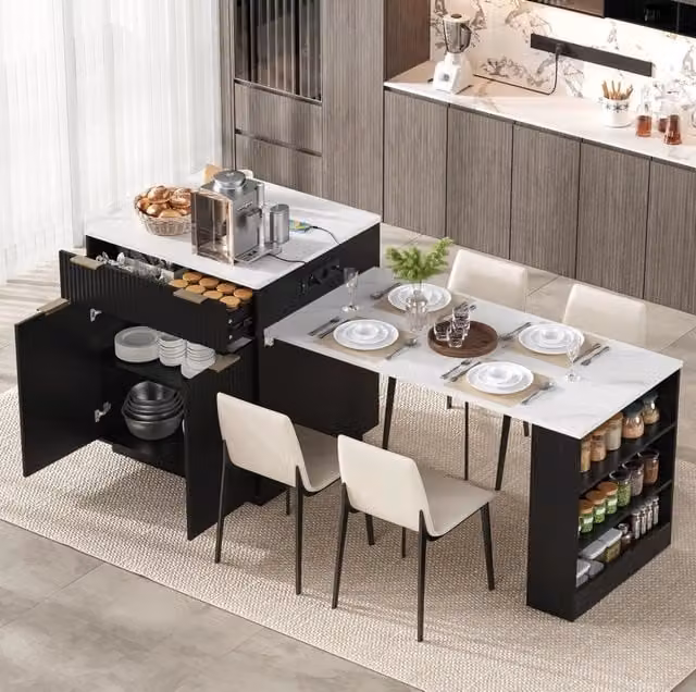 Isola cucina con tavolo estraibile LED e ricarica USB/Type-C
