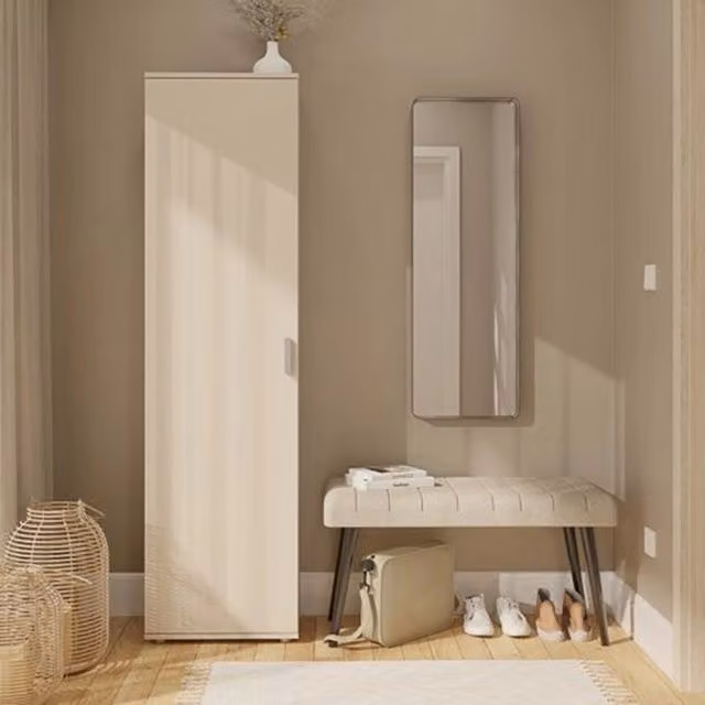 Armadio Multiuso Lerosota DMORA con 1 Anta e 5 Ripiani, Beige Cashmere, L: 50 cm, P: 35 cm, H: 185 cm