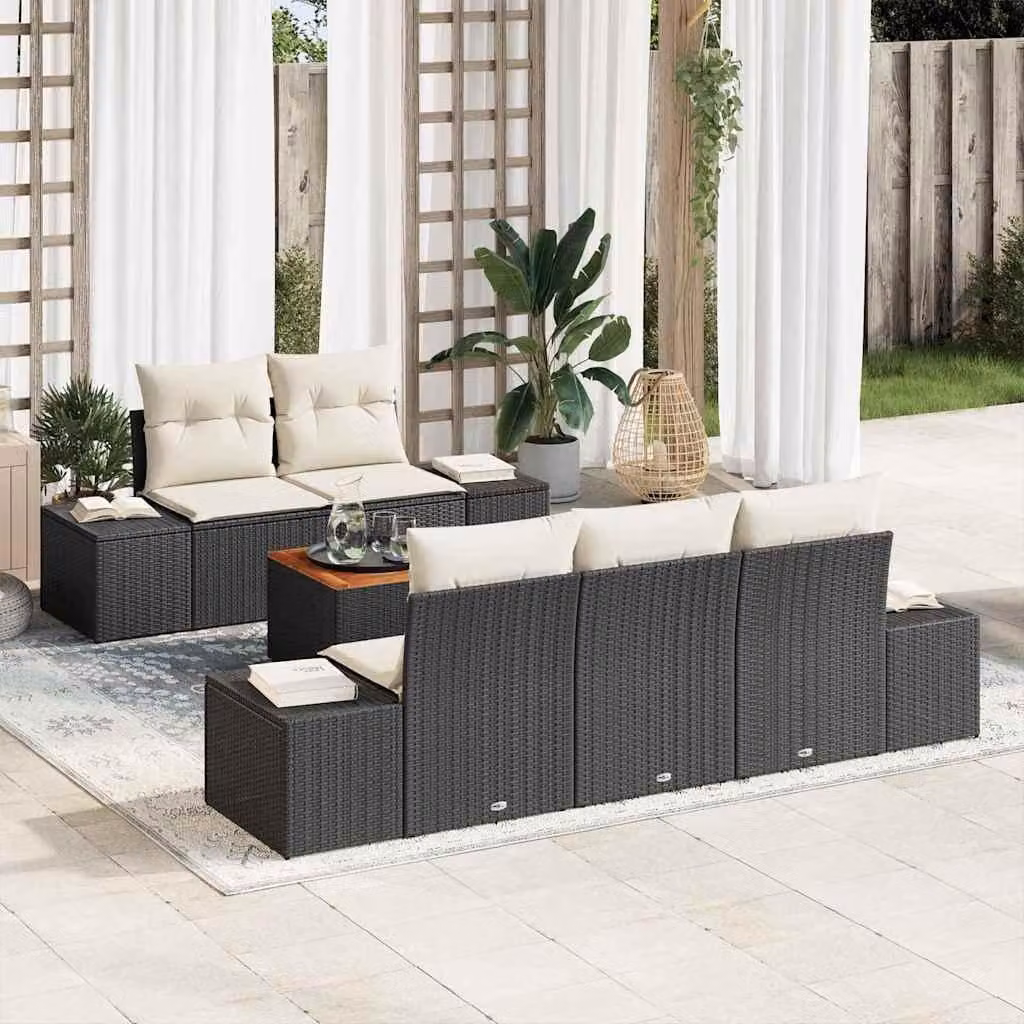 Maison Exclusive - Set Divano da Giardino 6 pcs Nero e Crema polyrattan
