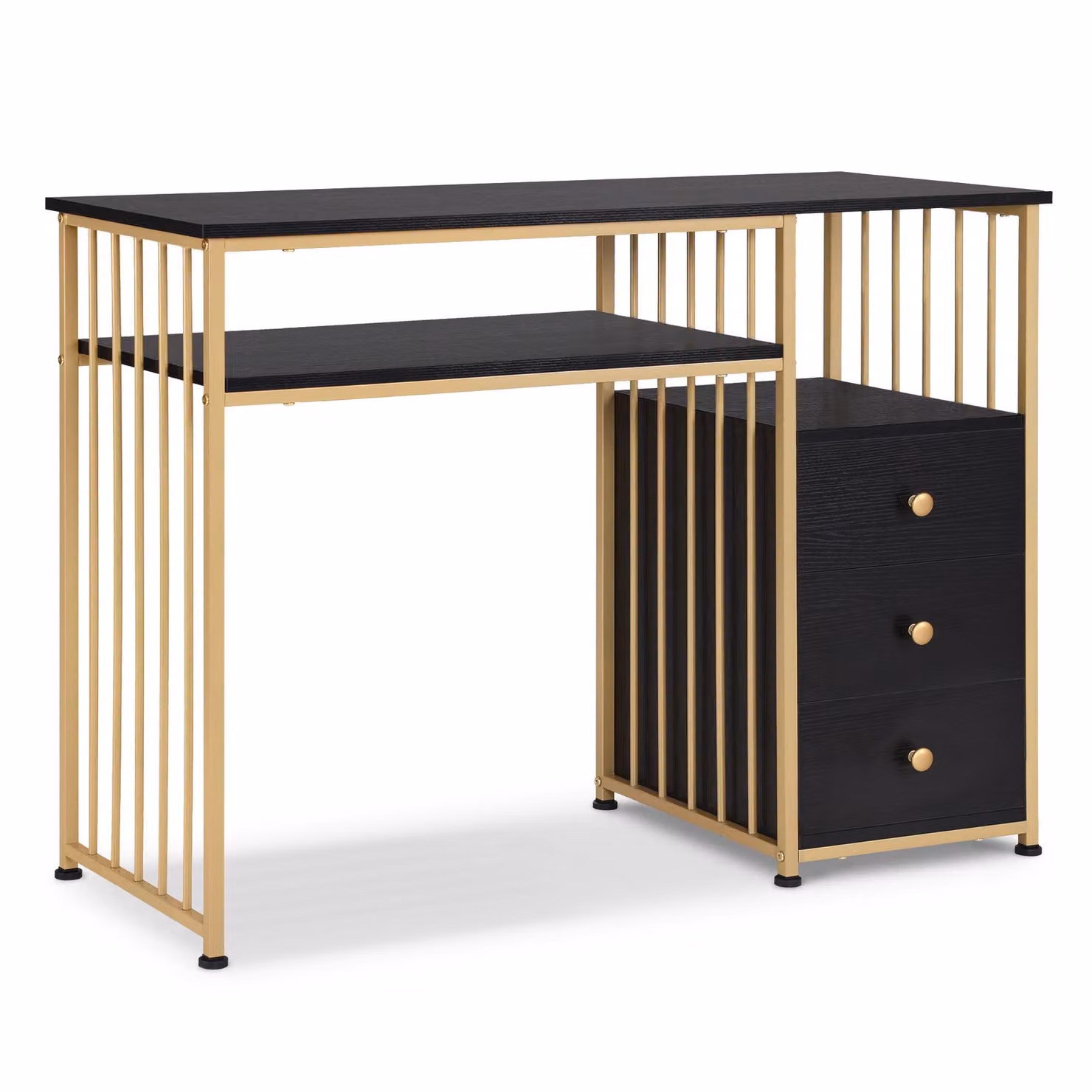 M MCombo scrivania con cassetti, tavolo da toeletta per unghie, in legno struttura in metallo, scrivania per computer soggiorno 45,5 x 109 x 81cm 2407 nero-oro