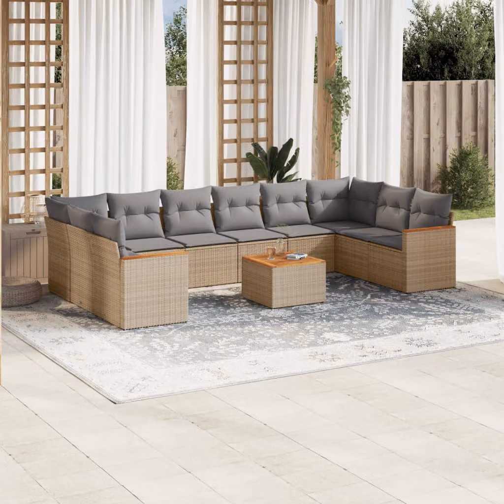 vidaXL Set Divano da Giardino a L 11 pz con Cuscini Beige e Grigio in Polyrattan e Acciaio