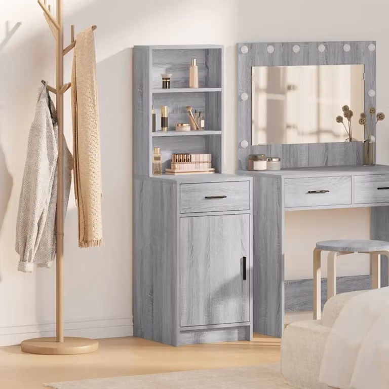 Credenza vidaXL Grigio Sonoma in Legno MDF con Ante a Battente e Ripiani Interni L/P/H: 41 x 40 x 135 cm