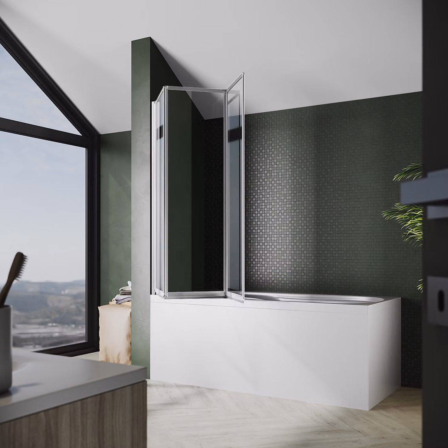 SONNI 130 x 140cm cabina doccia 3 pezzi schermo pieghevole, rivestimento nano 4mm attacco vasca da bagno