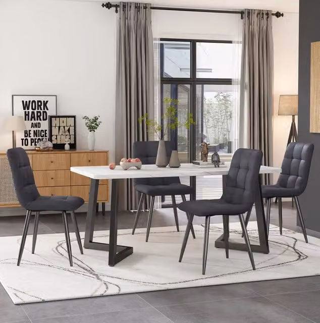 Set tavolo da pranzo rettangolare con 4 sedie grigie