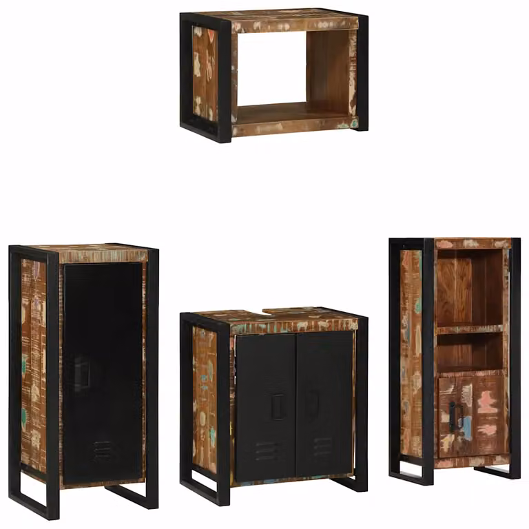 Set di mobili per il bagno vidaXL in legno e metallo nero e multicolore con pensile e mobile lavabo L/P/H: 90.0 x 70.4 x 55.0 cm