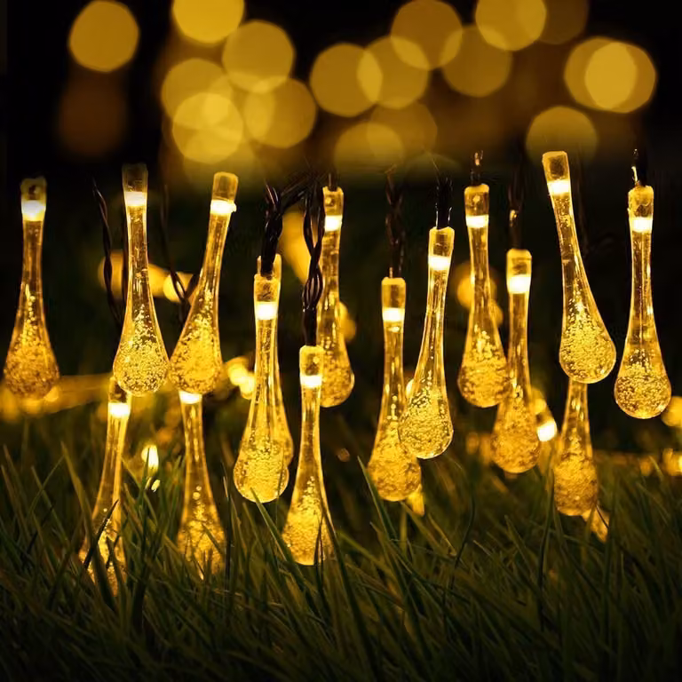 Luci solari a forma di goccia d'acqua, 5 m, H0113 bianco caldo
