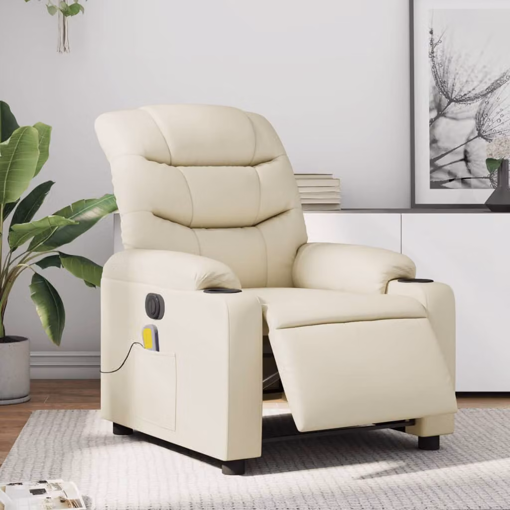vidaXL Poltrona Massaggiante Elettrica Reclinabile in Similpelle Beige