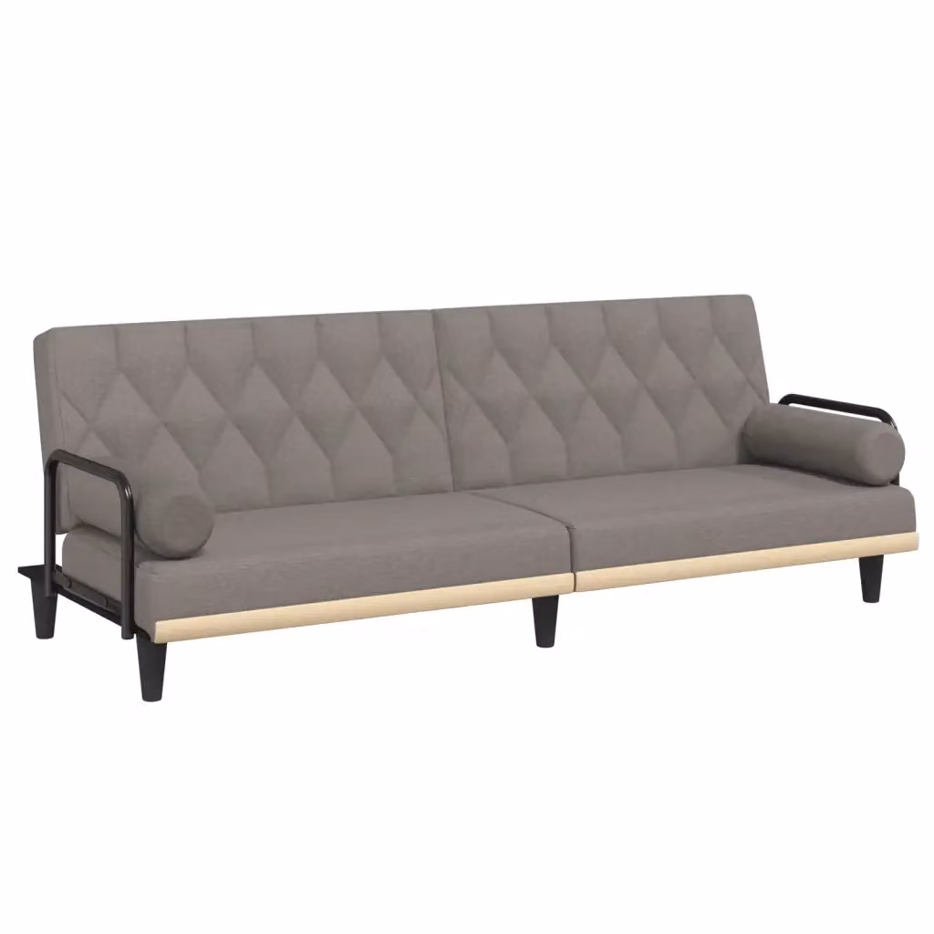 Divano Letto Moderno vidaXL in Tessuto Beige con Struttura in Legno – 2