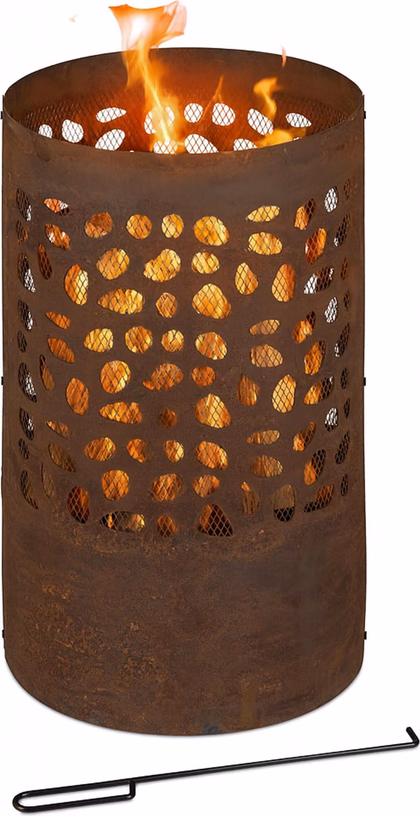 Relaxdays Braciere effetto ruggine, parascintille, attizzatoio e griglia, acciaio Corten, A x P: 60 x 37 cm, braciere, marrone