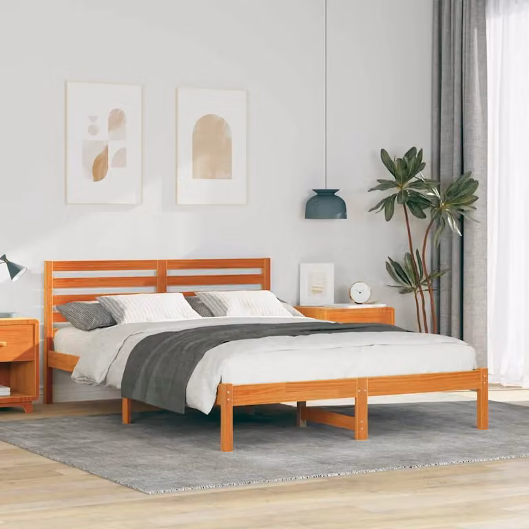Struttura del letto in pino massello vidaXL Marrone cerato L: 145,5 cm, P: 200 cm, H: 80,5 cm