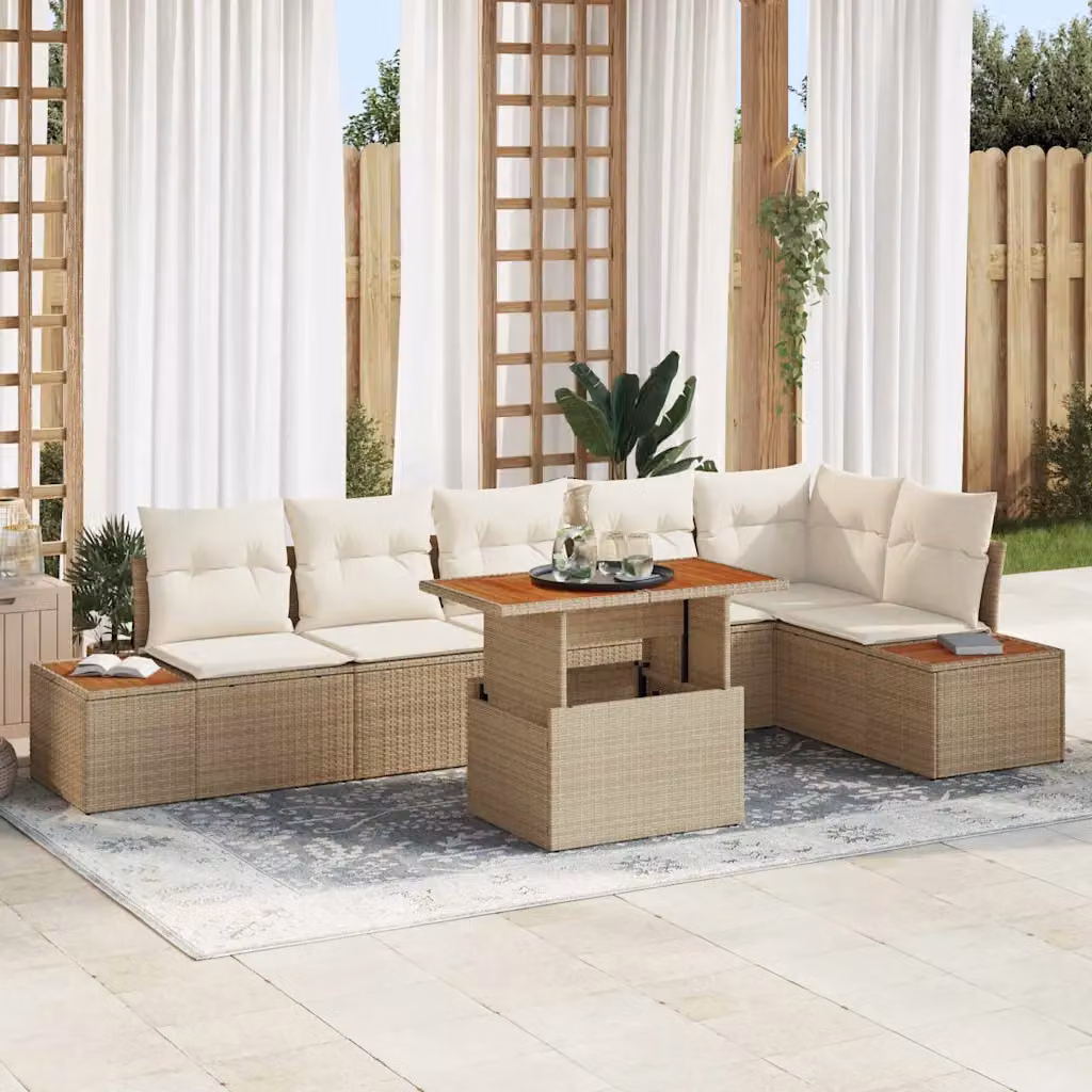 Set Divano da Giardino vidaXL 7 pz in Rattan e Metallo Beige – 1