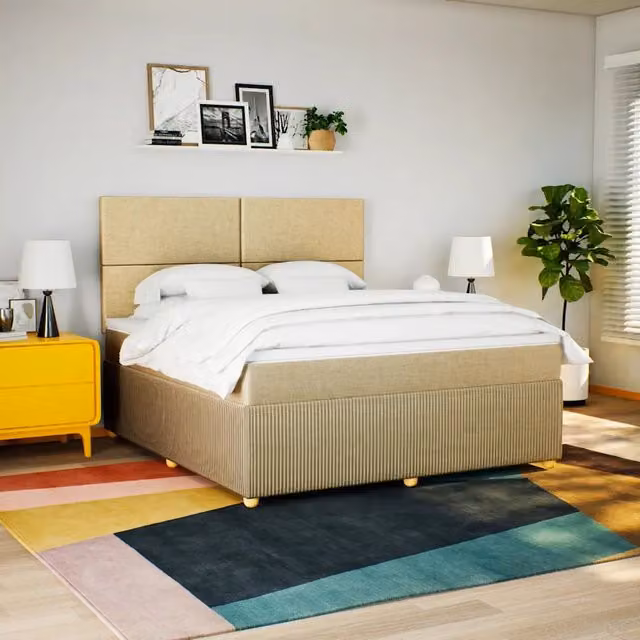 Letto Ibrido Moderno vidaXL con Materasso in Tessuto Beige e Bianco L/P: 180 x 200 cm