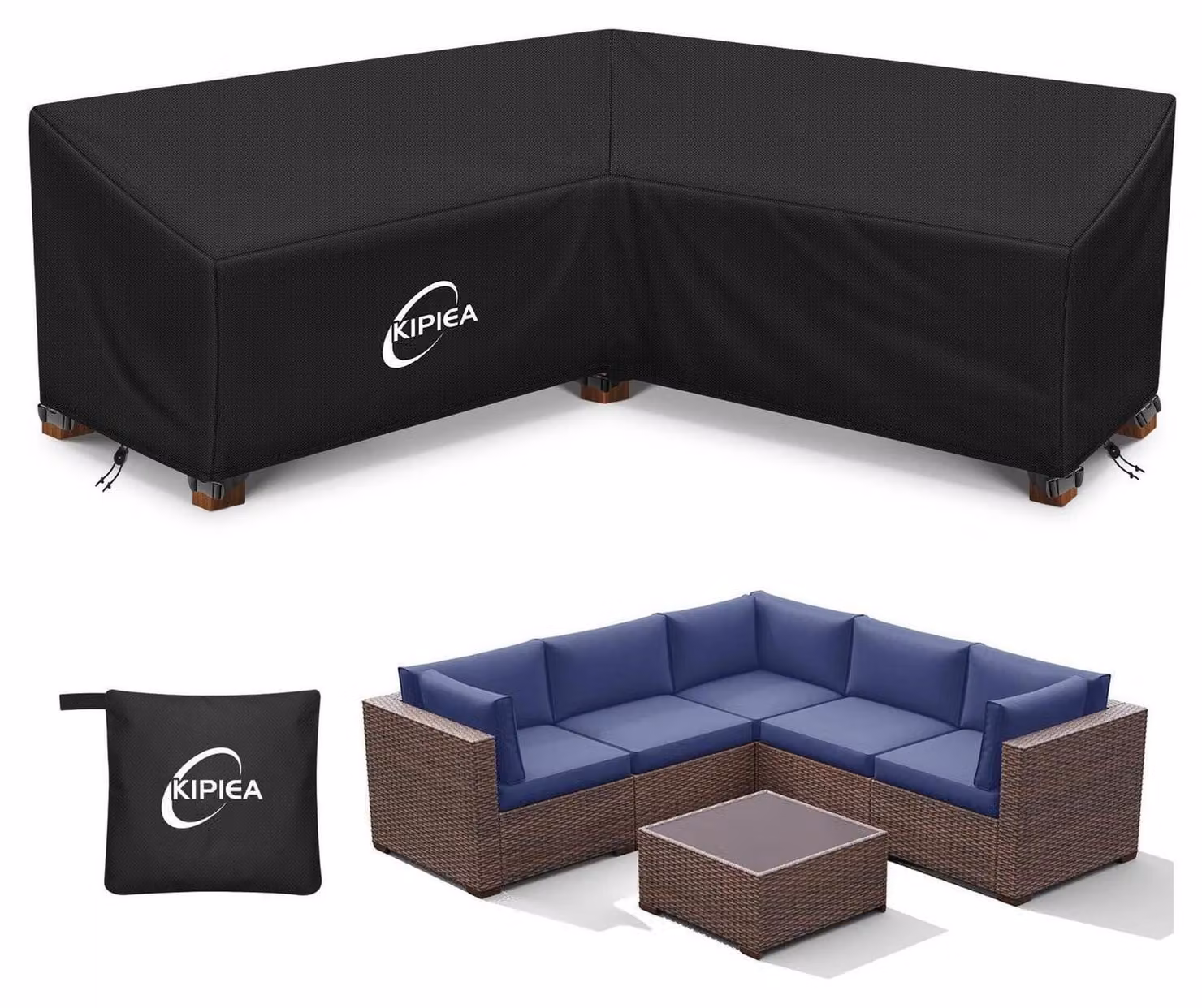 Copertura per mobili da esterno a forma di L, impermeabile, dimensioni 204x204x85 cm, tessuto Oxford 500D, resistente ai raggi UV, antivento
