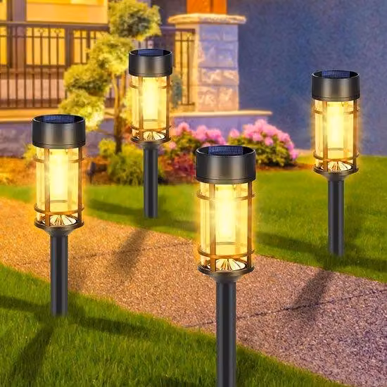 Kit di illuminazione solare a corrente alternata per 4 lampade da esterno resistenti alle intemperie, ideali per l'illuminazione del giardino e dei vialetti
