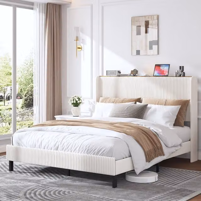 Letto a piattaforma imbottito 160x200 in tessuto; antiscivolo; doghe metalliche; senza boxspring