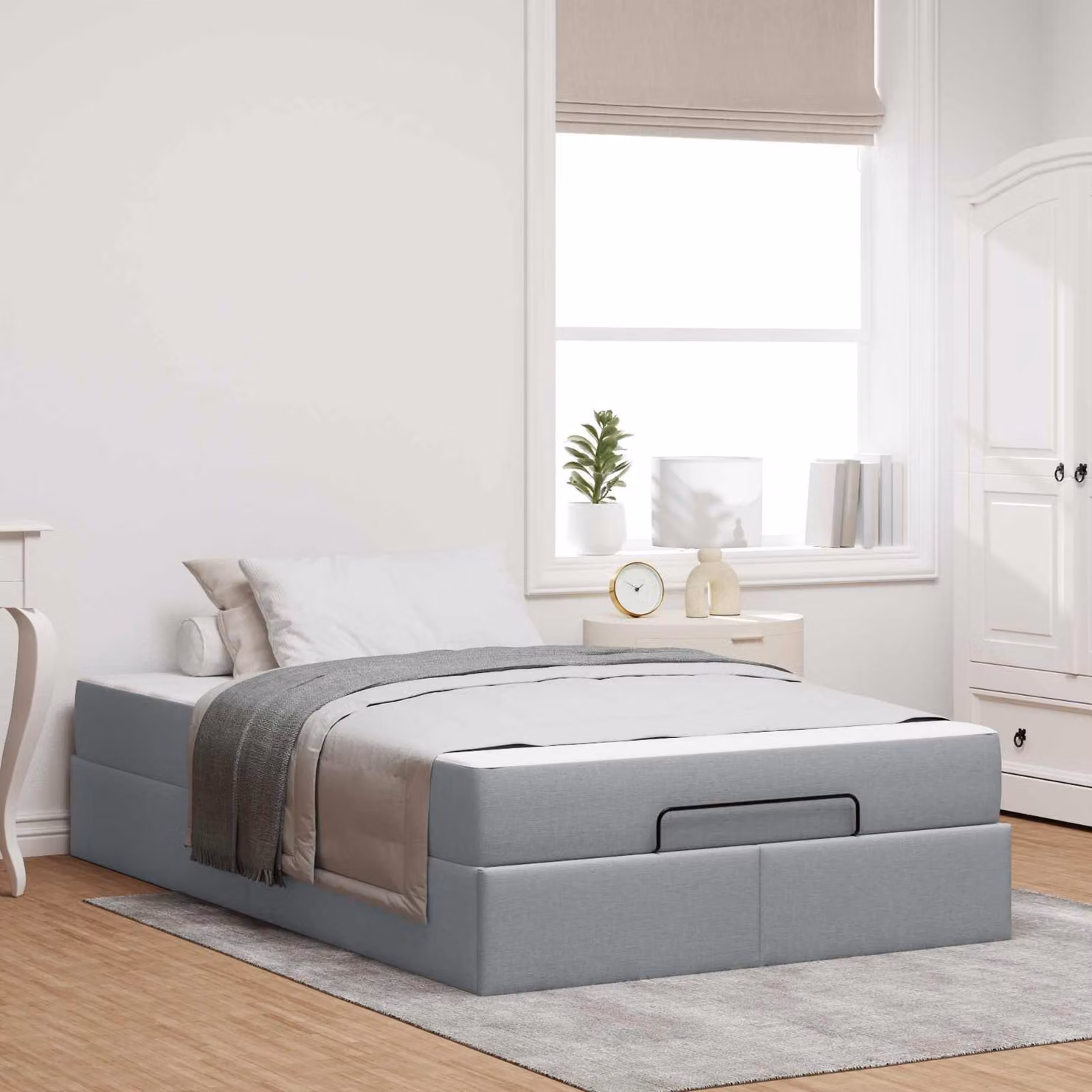 Set letto vidaXL con materasso in 2 pezzi, struttura imbottita in tessuto grigio con cassetti, L 120 x P 200 cm – 1