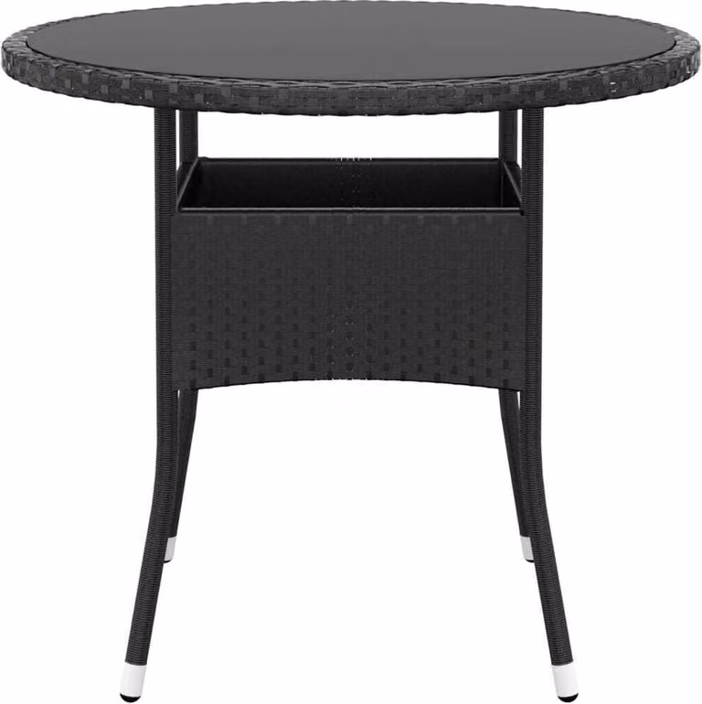 Tavolo da Giardino Ø80x75 cm Vetro Temperato e Polyrattan Nero