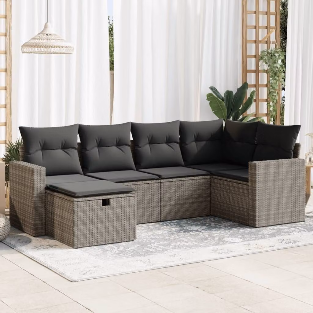 Maison Exclusive - Set da giardino 6 pezzi con cuscini Grigio Poly Rattan