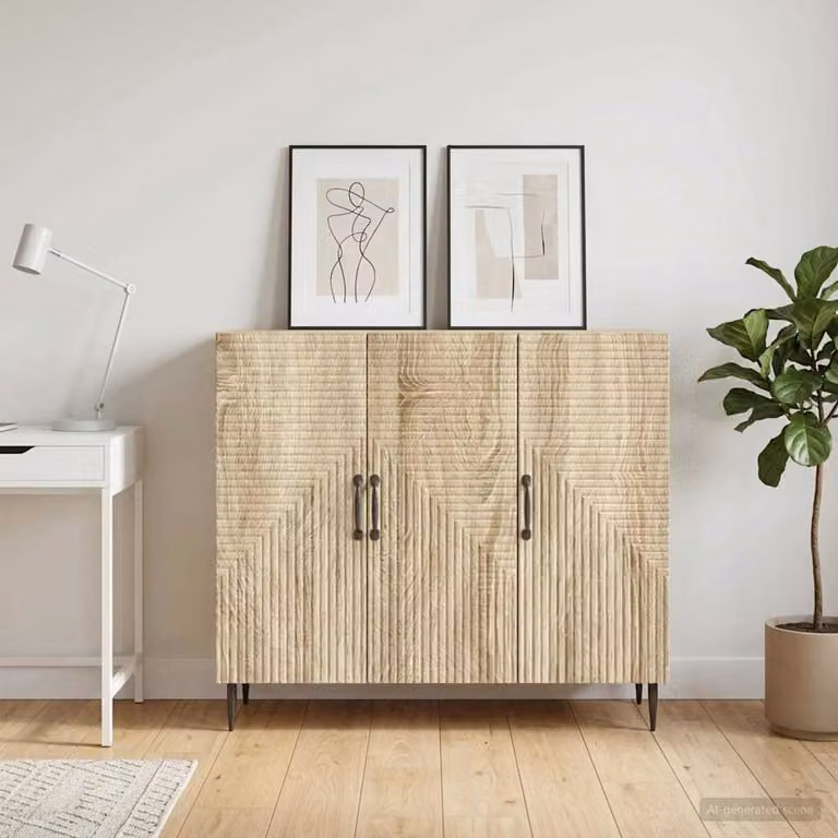 Credenza moderna vidaXL in legno ingegnerizzato Rovere Sonoma, colore marrone e beige, L 89 x P 34,5 x H 80 cm