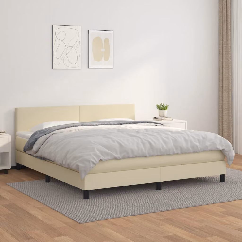 vidaXL Giroletto a Molle con Materasso in Similpelle Beige e Bianco, L/P: 160 x 200 cm