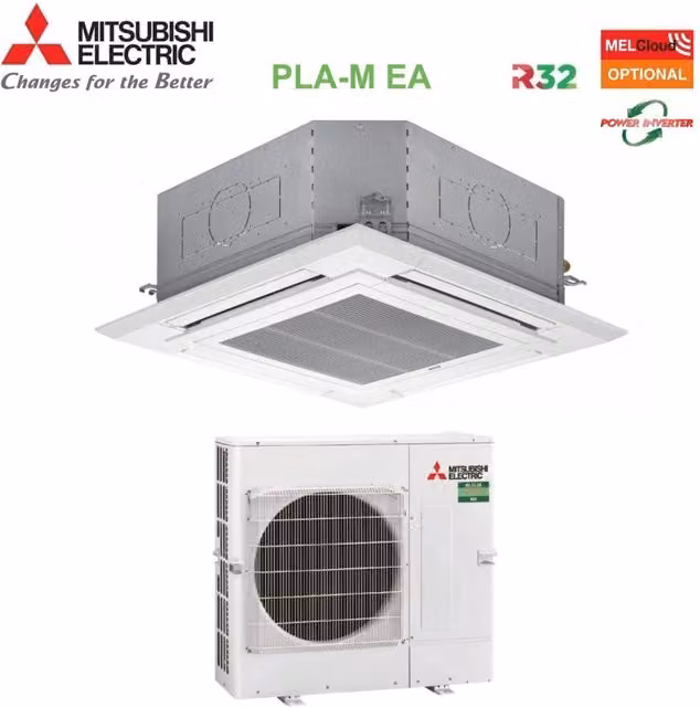 Climatizzatore Condizionatore Mitsubishi Electric Cassetta Power Inverter a 4 Vie 24000 Btu PLA-M71EA + PUZ-ZM71VHA R-32 Colore Bianco con Griglia Inclusa e Wi-Fi Opzionale Classe Energetica A++
