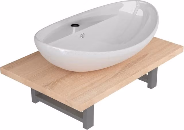 Set Mobili da Bagno Moderno in Rovere e Ceramica Bianca con Mobile Lavabo e Pensile L/P/H: 60 x 40 x 76,3 cm