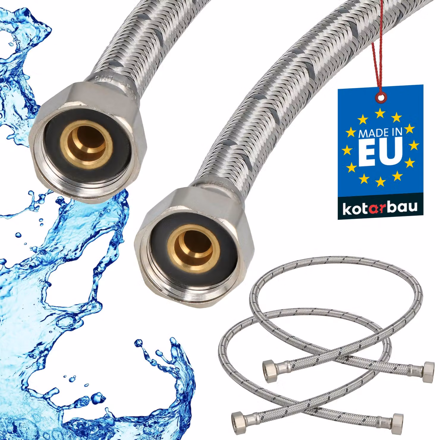 KOTARBAU® 2 Pezzi Tubo Flessibile per Rubinetto 1/2“ x 1/2“ Rivestito in Acciaio Inox 100 cm Tubo Flessibile per Rubinetto Cucina Argento