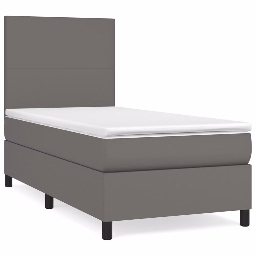 Giroletto a Molle con Materasso Grigio 90x190 cm in Pelle finta