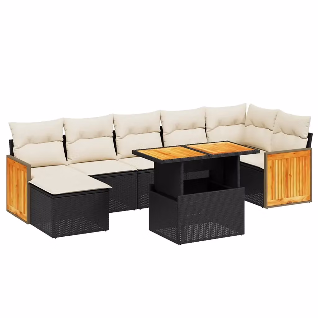 vidaXL Set Divani da Giardino 8 pz in Polyrattan Nero con Cuscini e Tavolino – 2