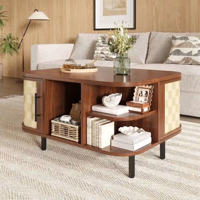 Tavolino da Salotto Minimal Design Moderno in MDF e Metallo Marrone L/P/H: 60 x 47 x 20 cm
