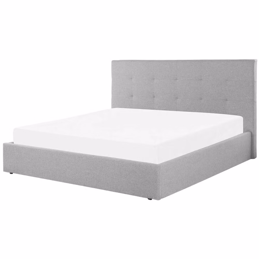 Letto matrimoniale Beliani con contenitore e testiera imbottita in tessuto grigio L/P/H: 180 x 200 x 112 cm – 2