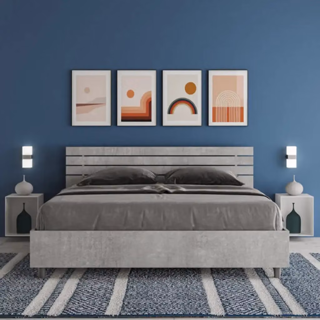 Letto matrimoniale Ankel con testata inclinata e doghe, colore cemento, L/P/H: 160 x 200 x 90 cm – 2
