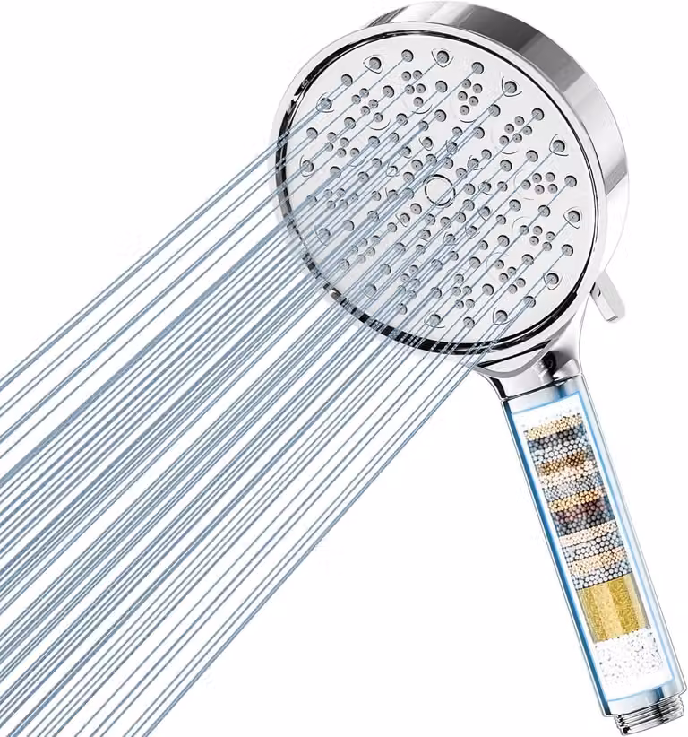 Testina doccia filtrante, sistema di filtrazione a 20 strati, risparmio idrico, 6 tipi di getto, per bagno